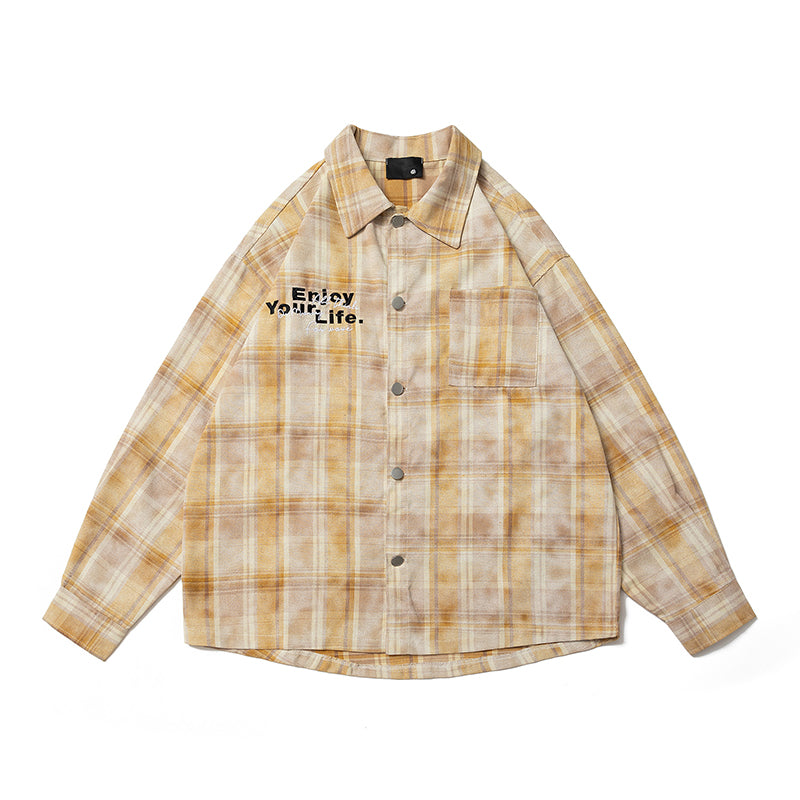 A Domestic Trend Brand Plaid Long-sleeved Shirt for Men and Women, A Loose American Retro Distressed Shirt Jacket