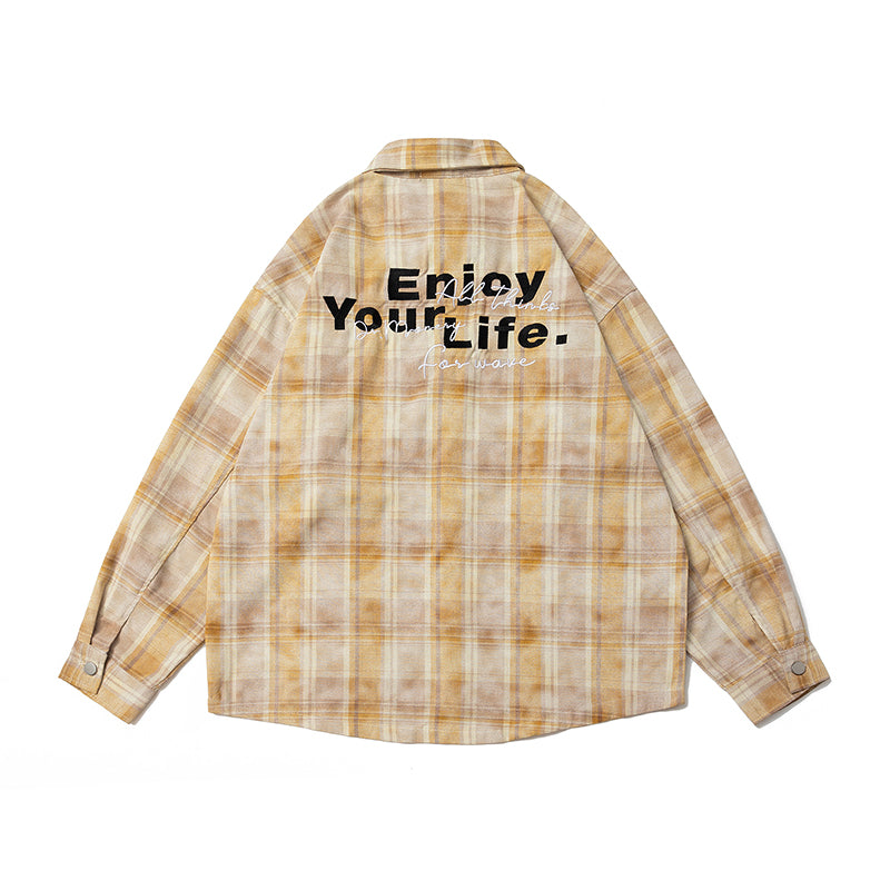 A Domestic Trend Brand Plaid Long-sleeved Shirt for Men and Women, A Loose American Retro Distressed Shirt Jacket