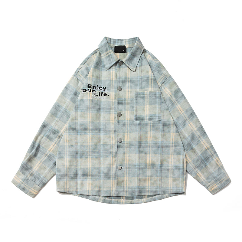 A Domestic Trend Brand Plaid Long-sleeved Shirt for Men and Women, A Loose American Retro Distressed Shirt Jacket