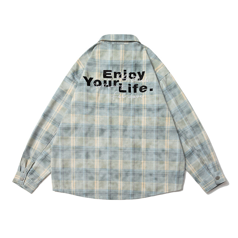 A Domestic Trend Brand Plaid Long-sleeved Shirt for Men and Women, A Loose American Retro Distressed Shirt Jacket