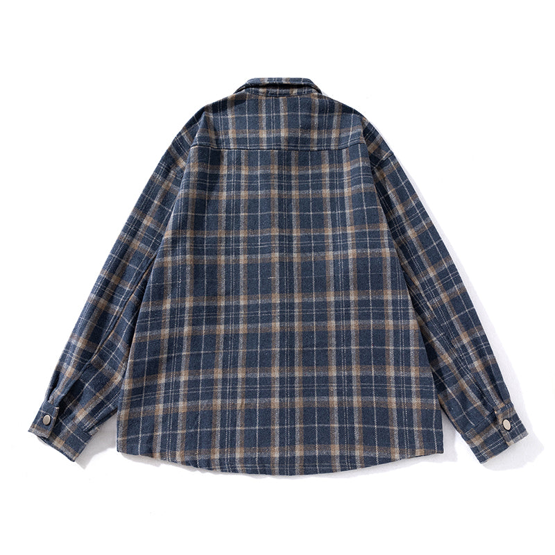 A New American-style Casual Checkered Long-sleeved Shirt for Men, A Loose and High-end Shirt Jacket