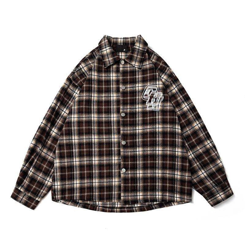 Original, Versatile, Loose-checked Long-sleeved Shirt Couple Coats in Chinese Fashion