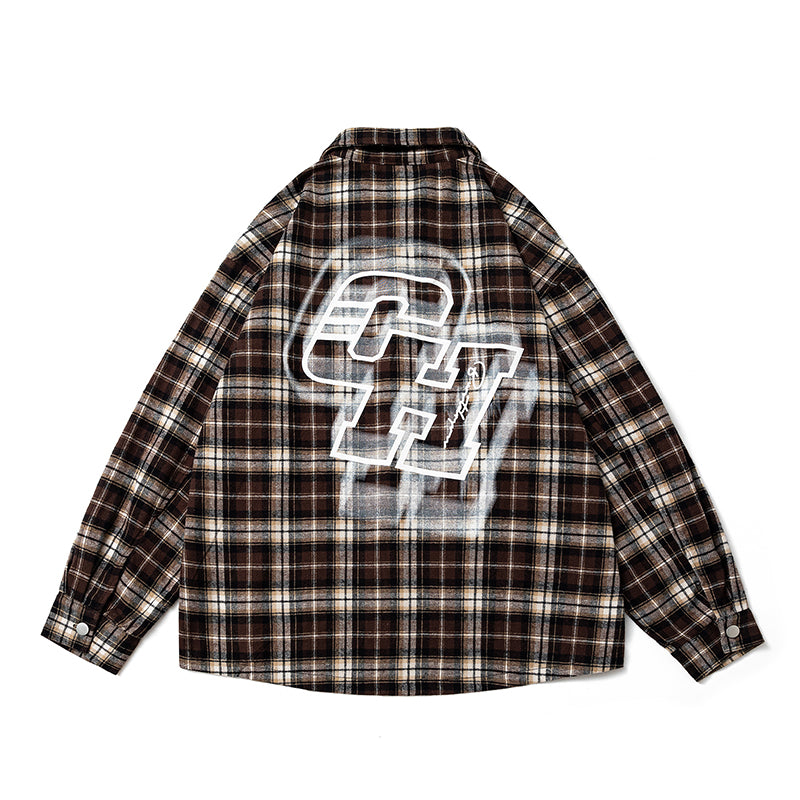 Original, Versatile, Loose-checked Long-sleeved Shirt Couple Coats in Chinese Fashion