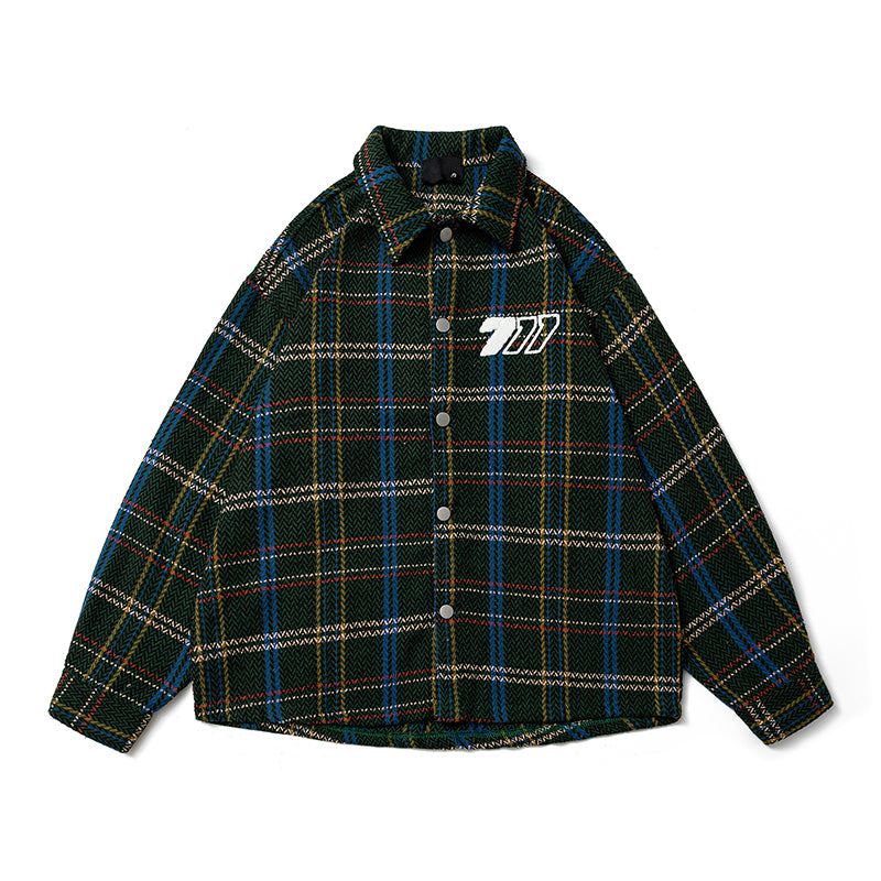 A New Japanese-style Retro Checkered Lapel Shirt Jacket for Men's Spring and Autumn, Featuring A Cool and Stylish Chanel-style Casual Jacket