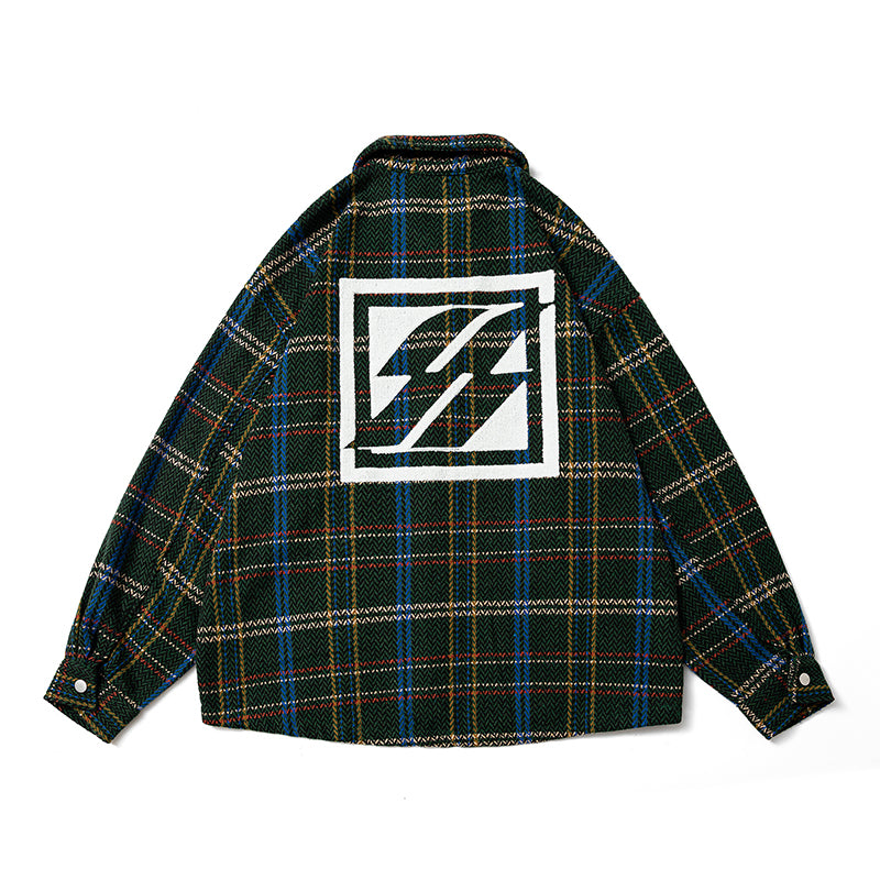 A New Japanese-style Retro Checkered Lapel Shirt Jacket for Men's Spring and Autumn, Featuring A Cool and Stylish Chanel-style Casual Jacket