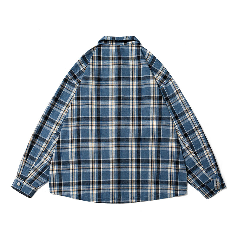 A Checkered Letter Printed Shirt Jacket for Men, A Casual, Loose and Laid-back Style Thin Long-sleeved Shirt from An INS Streetwear Brand