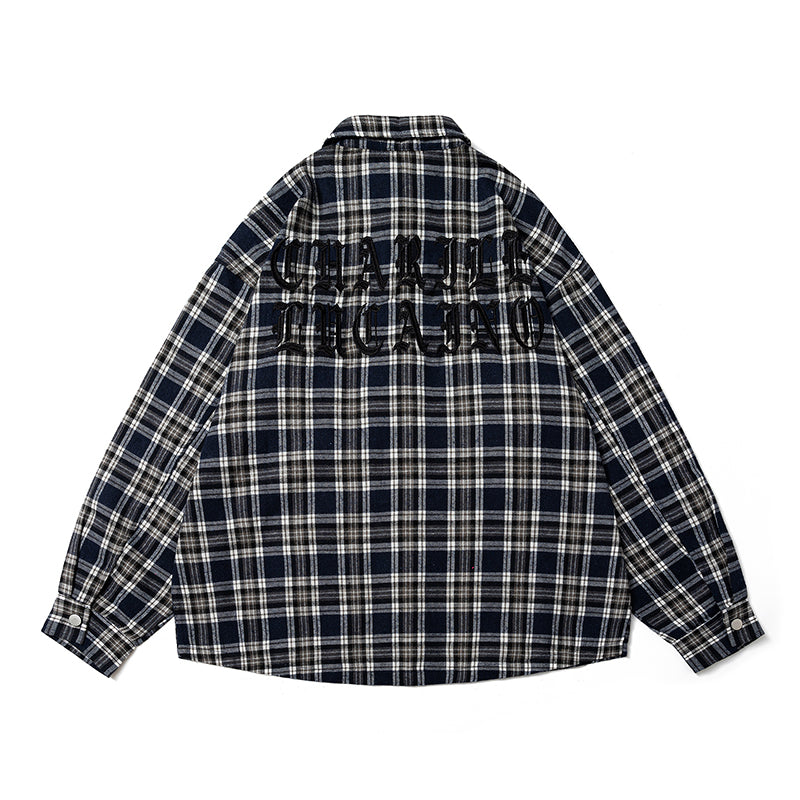 American Letter-embroidered Checkered Shirts are A Trendy Oversized Casual Shirt for Men and Women in Spring and Autumn