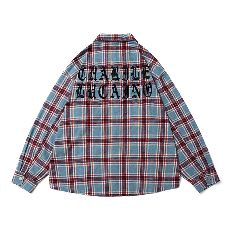 American Letter-embroidered Checkered Shirts are A Trendy Oversized Casual Shirt for Men and Women in Spring and Autumn