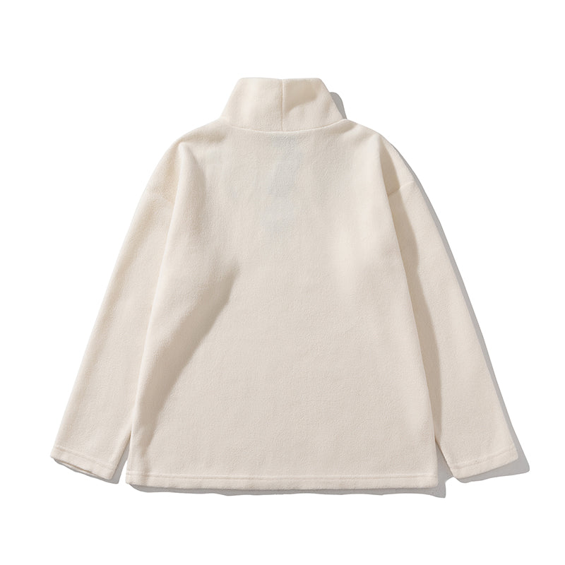 Trendy American Retro Appliqué Embroidered Half-high Collar Pullover Polar Fleece Couple Sweatshirt Top