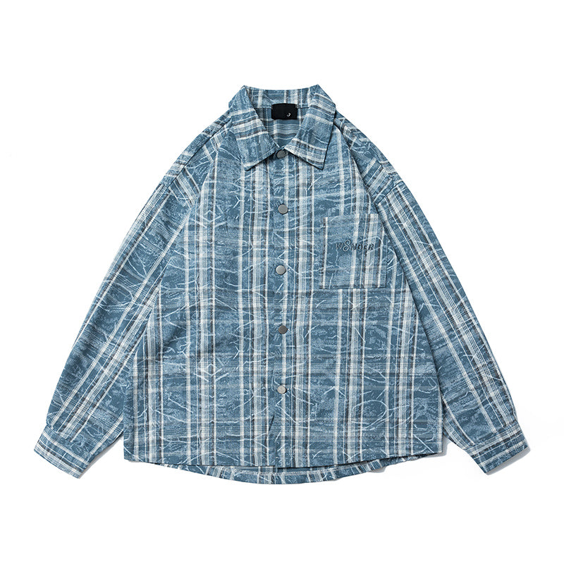 Spring and Autumn American Retro Embroidered Red Checkered Sun Protection Shirt, Men's Trendy Brand Long-sleeved Loose and Niche Shirt Jacket