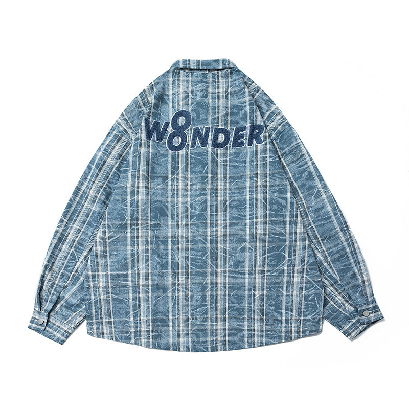 Spring and Autumn American Retro Embroidered Red Checkered Sun Protection Shirt, Men's Trendy Brand Long-sleeved Loose and Niche Shirt Jacket