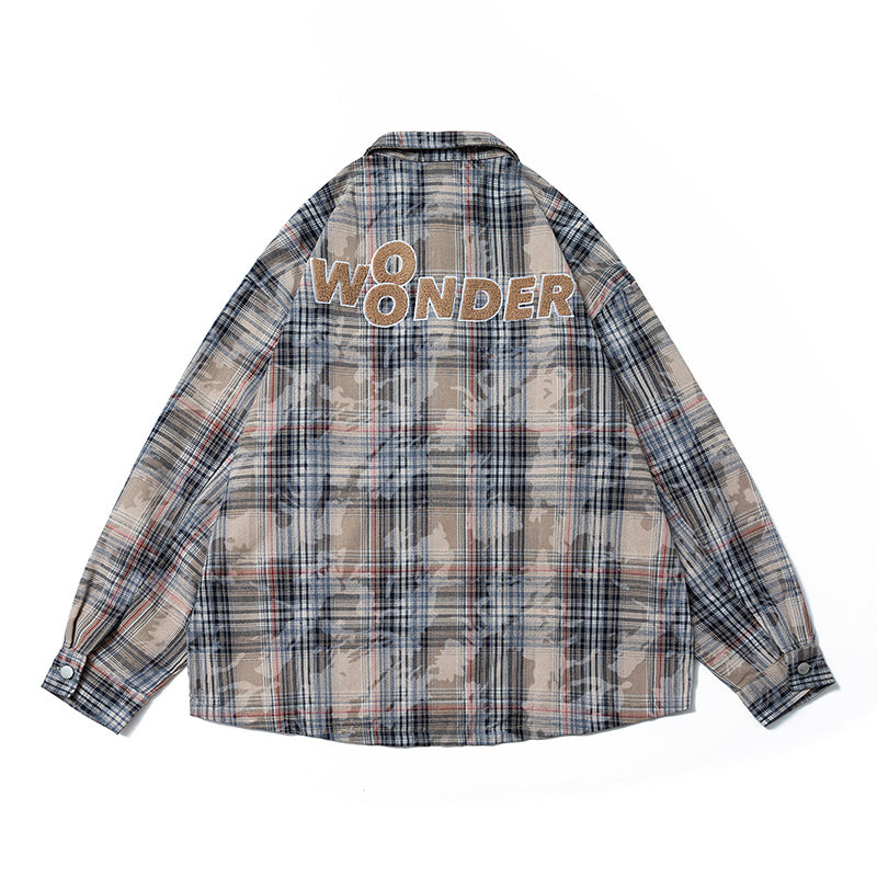 Spring and Autumn American Retro Embroidered Red Checkered Sun Protection Shirt, Men's Trendy Brand Long-sleeved Loose and Niche Shirt Jacket