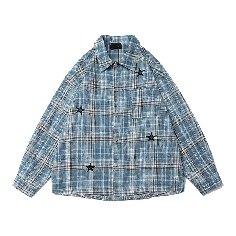 American Hip-hop Tie-dye Checked Shirt, Loose Autumn Jacket for Men and Women, A Trendy Brand