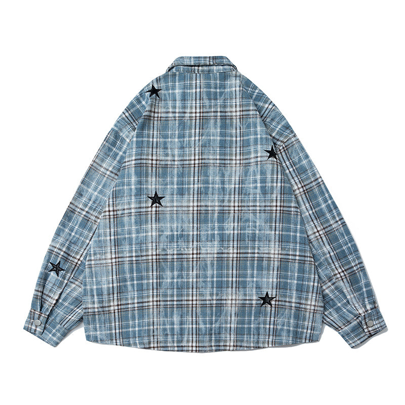 American Hip-hop Tie-dye Checked Shirt, Loose Autumn Jacket for Men and Women, A Trendy Brand
