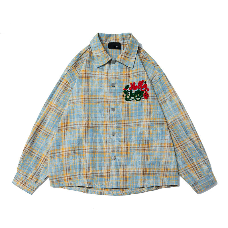 The New Spring and Autumn Style of American Retro Checkered Jackets, Long-sleeved Shirts, Loose Men's and Women's Casual Shirts, and Couple Casual Shirts are in Vogue