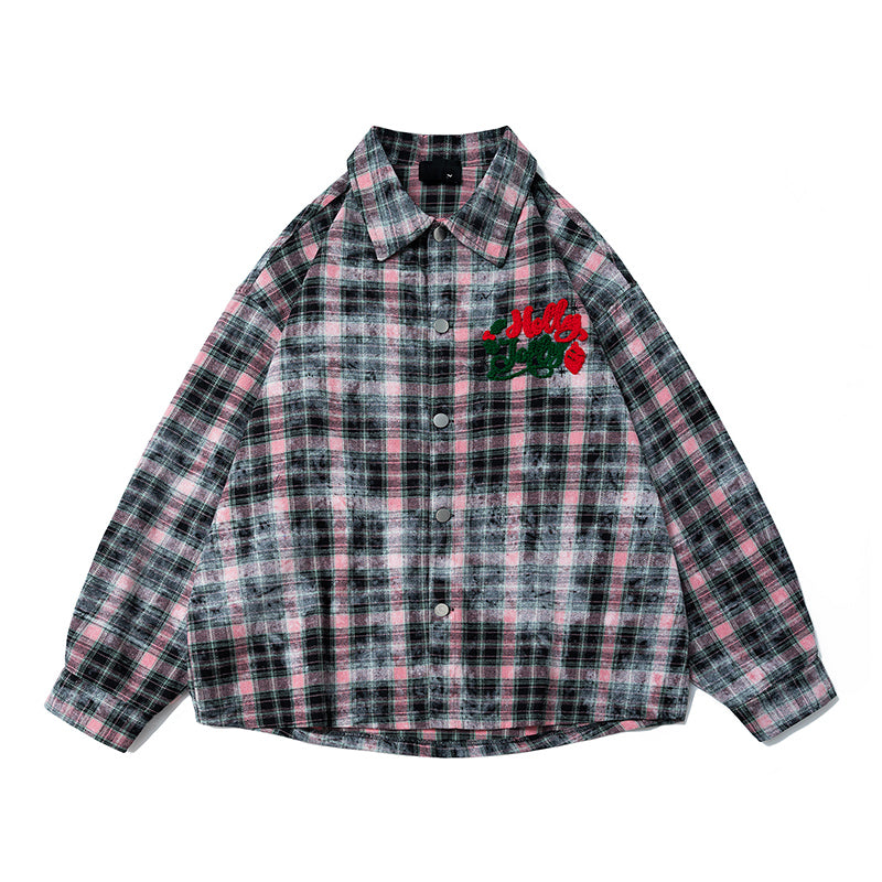 The New Spring and Autumn Style of American Retro Checkered Jackets, Long-sleeved Shirts, Loose Men's and Women's Casual Shirts, and Couple Casual Shirts are in Vogue