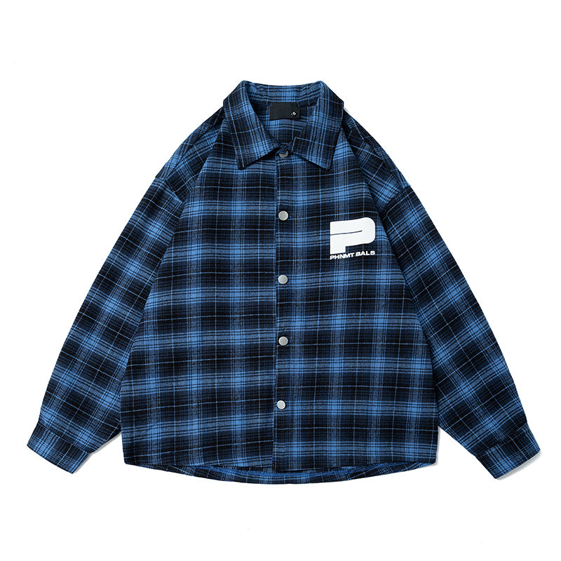 The New Matcha Green Checkered Shirt for Boys and Teenagers in Autumn is A Vintage Shirt with A Japanese Retro and High-end Feel