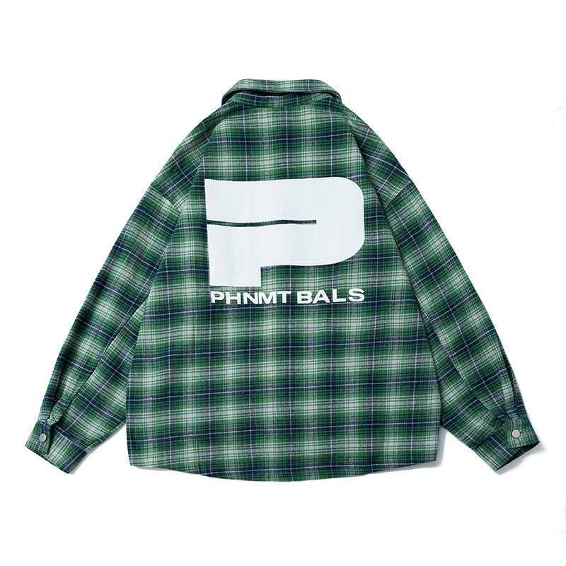 The New Matcha Green Checkered Shirt for Boys and Teenagers in Autumn is A Vintage Shirt with A Japanese Retro and High-end Feel
