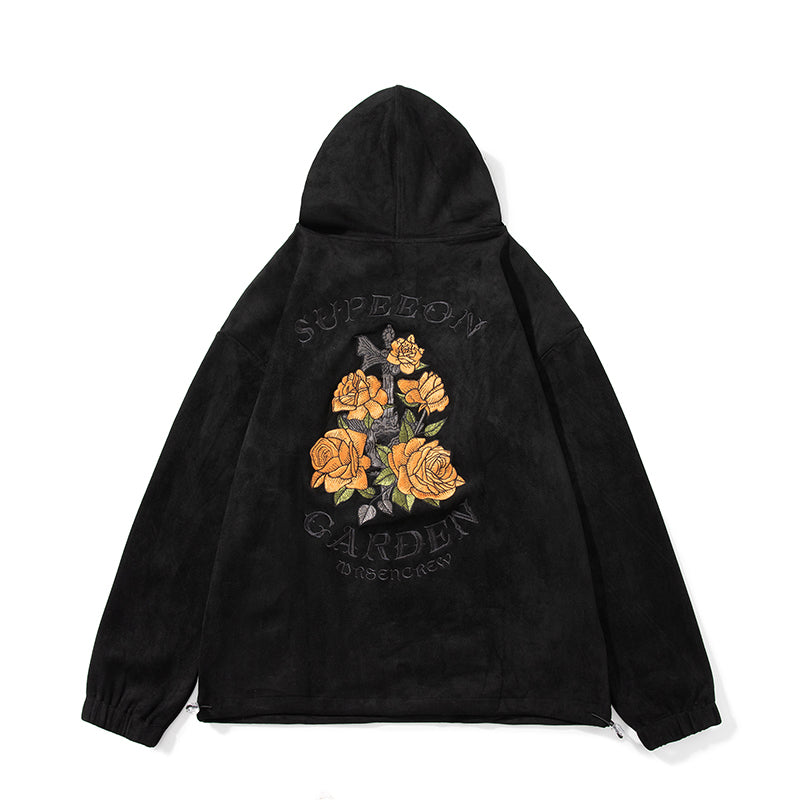 Japanese Men's Suede Hooded Sweatshirt for Autumn and Winter New Collection, A Trendy Brand Retro Embroidered Loose Jacket