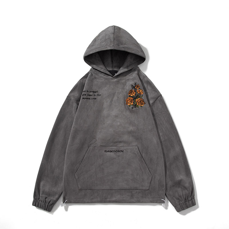 Japanese Men's Suede Hooded Sweatshirt for Autumn and Winter New Collection, A Trendy Brand Retro Embroidered Loose Jacket