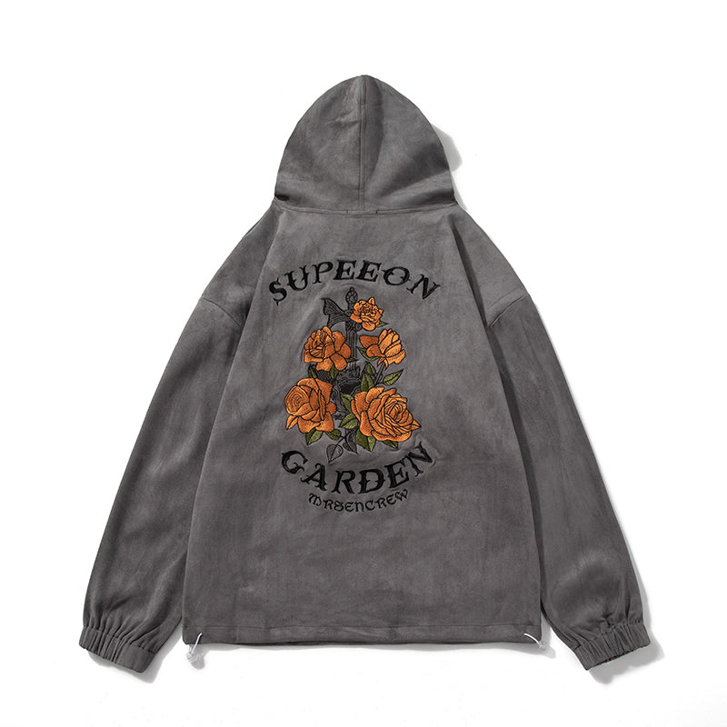 Japanese Men's Suede Hooded Sweatshirt for Autumn and Winter New Collection, A Trendy Brand Retro Embroidered Loose Jacket