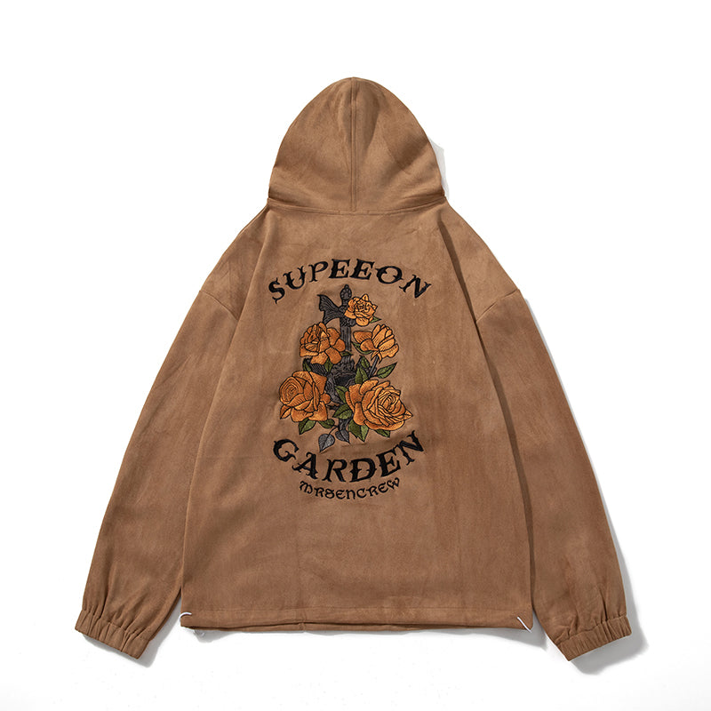 Japanese Men's Suede Hooded Sweatshirt for Autumn and Winter New Collection, A Trendy Brand Retro Embroidered Loose Jacket