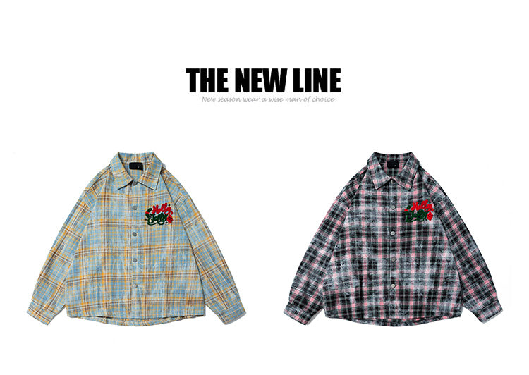 The New Spring and Autumn Style of American Retro Checkered Jackets, Long-sleeved Shirts, Loose Men's and Women's Casual Shirts, and Couple Casual Shirts are in Vogue