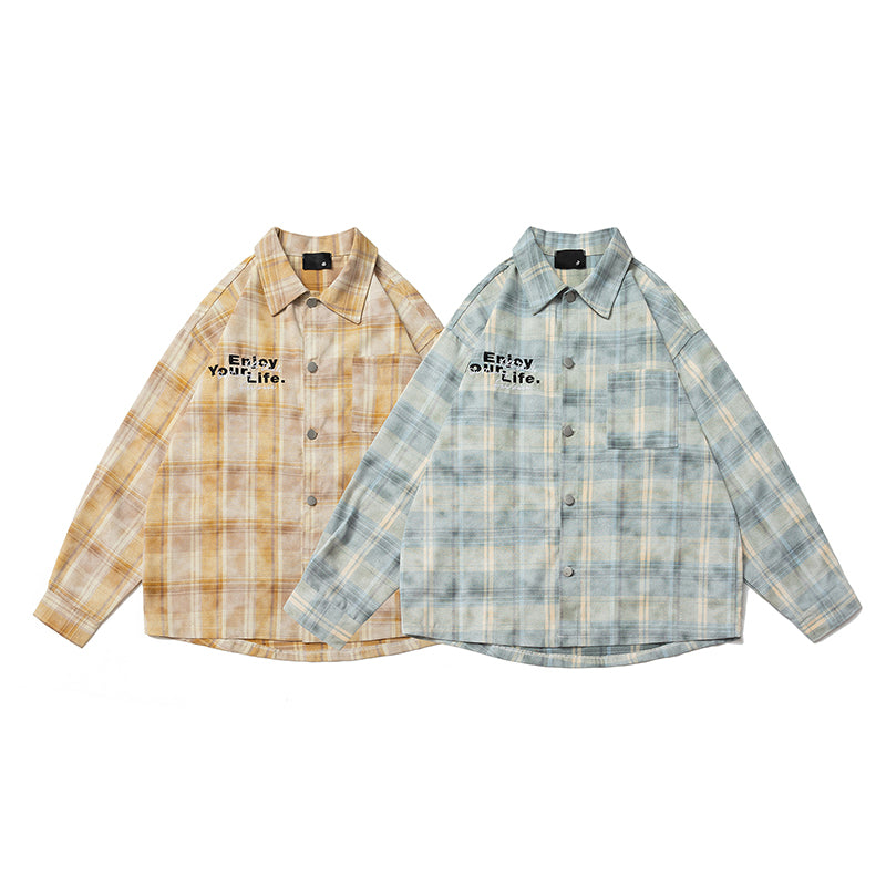 A Domestic Trend Brand Plaid Long-sleeved Shirt for Men and Women, A Loose American Retro Distressed Shirt Jacket