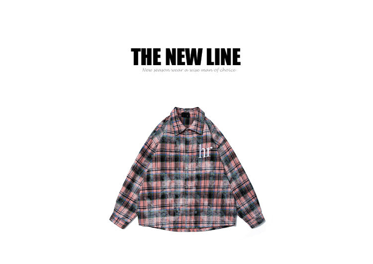 New Autumn and Winter Washed and Aged Embroidered Checkered Shirt Jackets for Men and Women, American Loose Sun-protectives Shirt