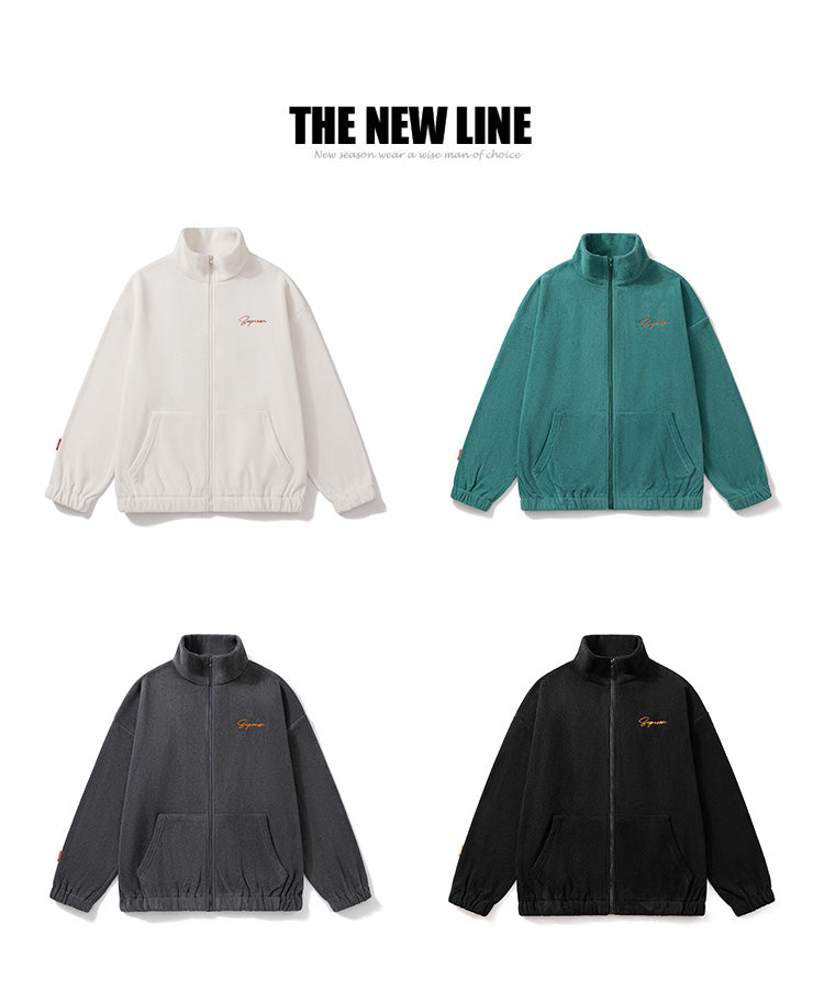 American Style Zipper Cardigan Hoodless Sweatshirt Men's Stand Collar Loose Trend Spring and Autumn Youth Sports Casual Jacket