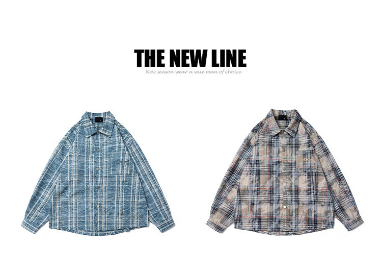 Spring and Autumn American Retro Embroidered Red Checkered Sun Protection Shirt, Men's Trendy Brand Long-sleeved Loose and Niche Shirt Jacket