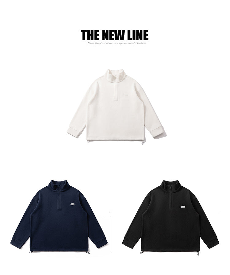 Autumn New Simple Stand Collar Half Zip Polar Fleece Sweatshirt Men's Trendy Brand Loose Casual Versatile Sports Top