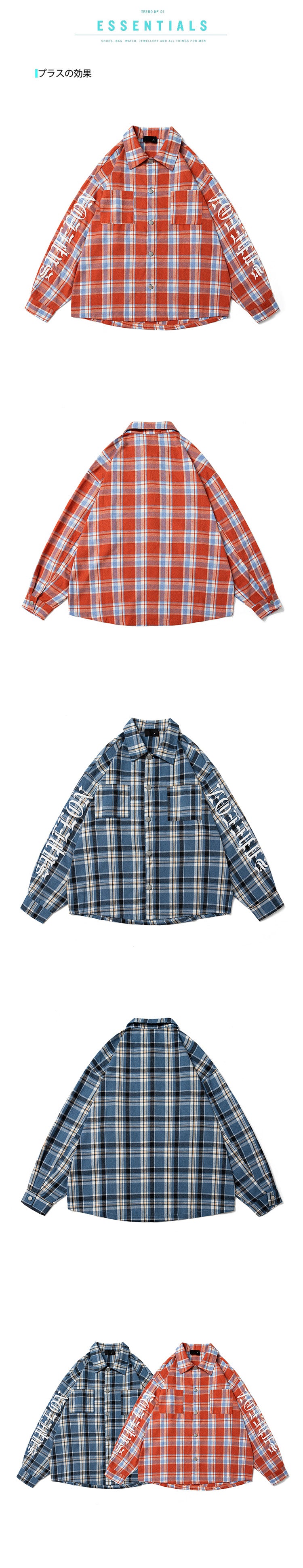 A Checkered Letter Printed Shirt Jacket for Men, A Casual, Loose and Laid-back Style Thin Long-sleeved Shirt from An INS Streetwear Brand