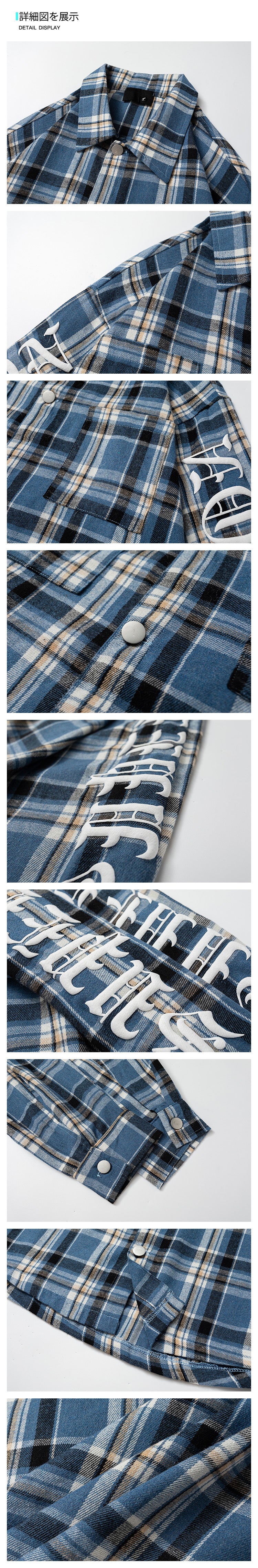 A Checkered Letter Printed Shirt Jacket for Men, A Casual, Loose and Laid-back Style Thin Long-sleeved Shirt from An INS Streetwear Brand