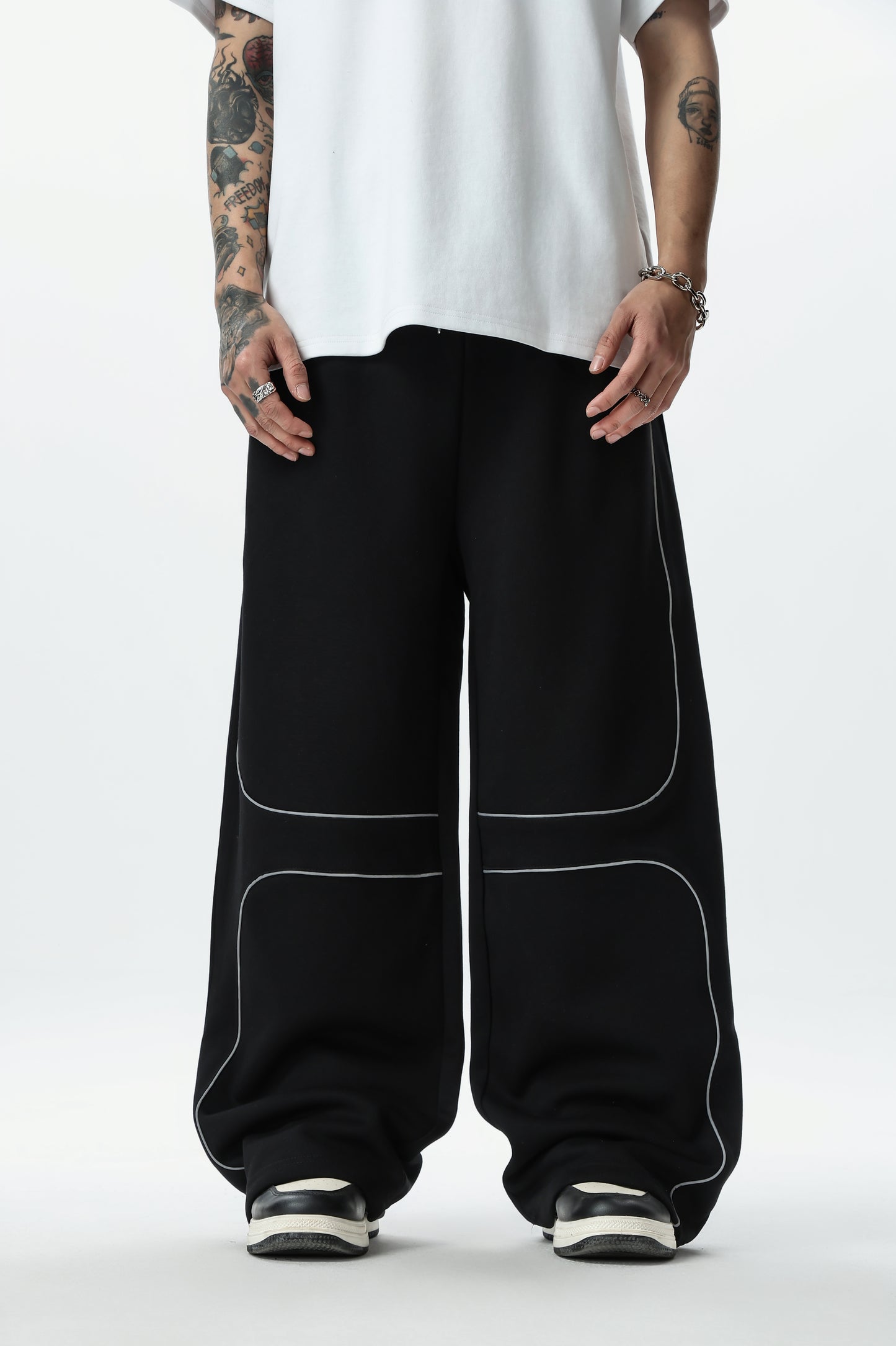 Spring and Summer American-style Luminous Stripe Versatile Sports Sweatpants for Women, Straight-leg Solid Color Loose Wide-leg Men's Casual Trousers