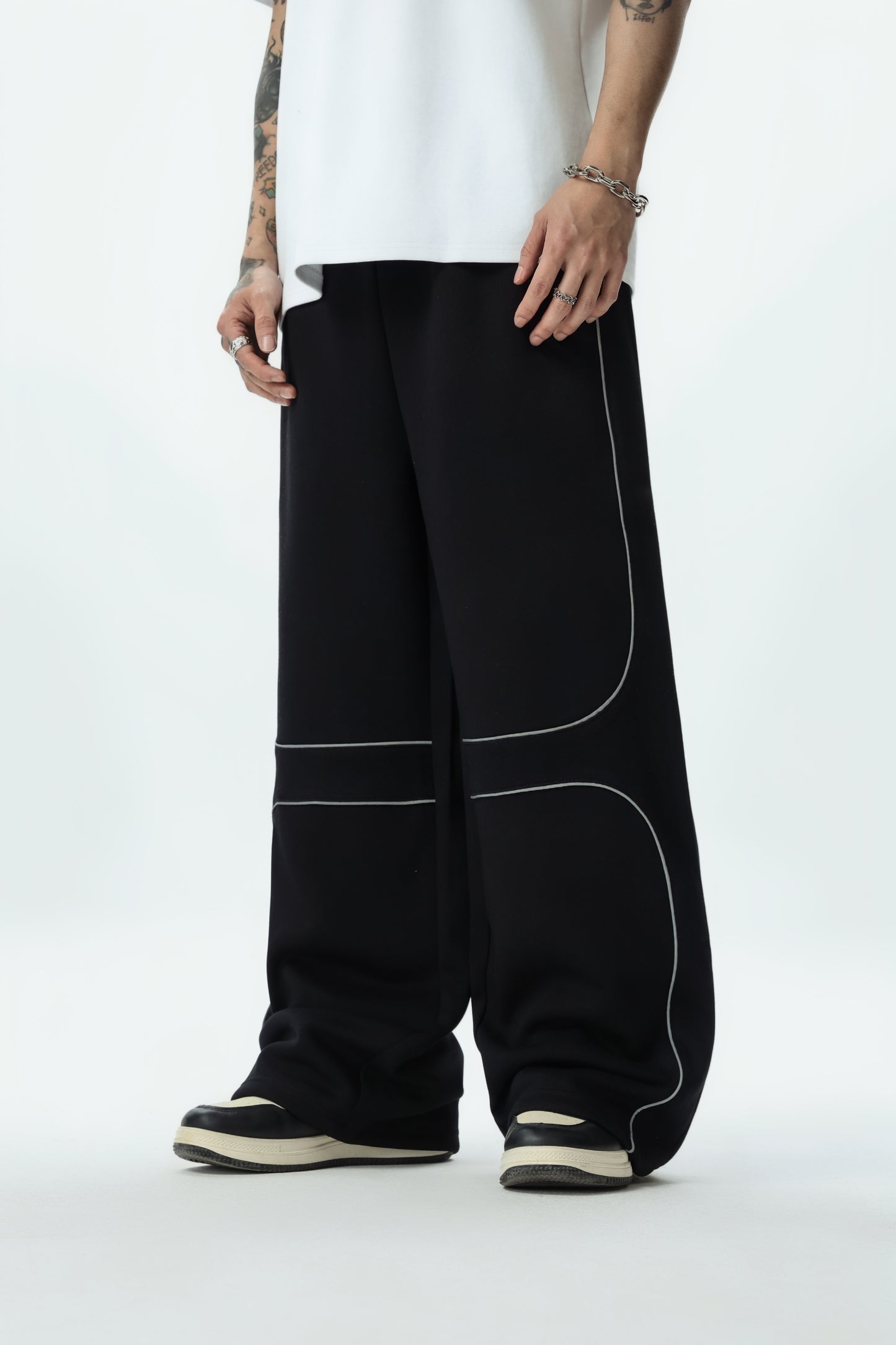Spring and Summer American-style Luminous Stripe Versatile Sports Sweatpants for Women, Straight-leg Solid Color Loose Wide-leg Men's Casual Trousers