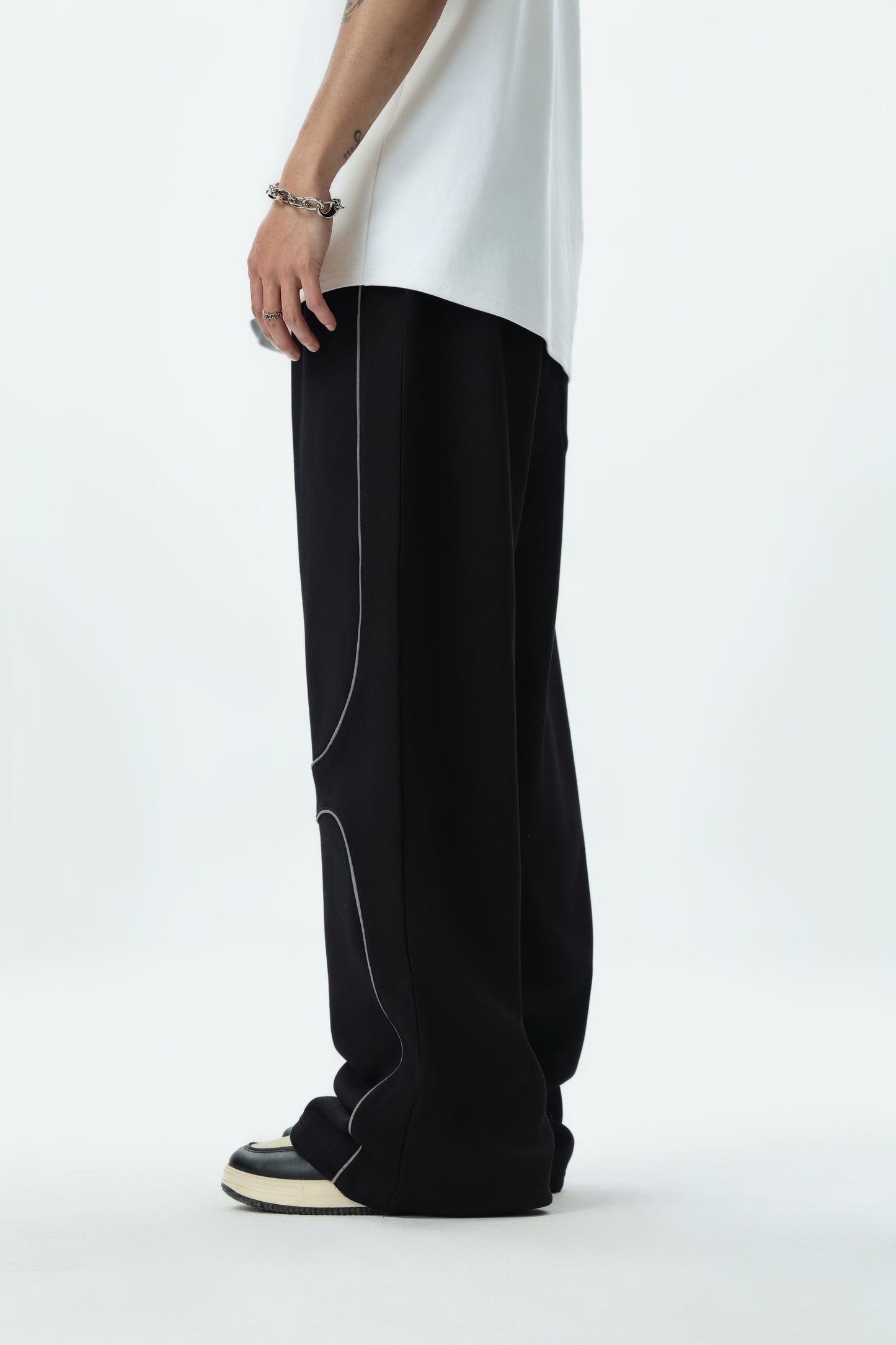 Spring and Summer American-style Luminous Stripe Versatile Sports Sweatpants for Women, Straight-leg Solid Color Loose Wide-leg Men's Casual Trousers
