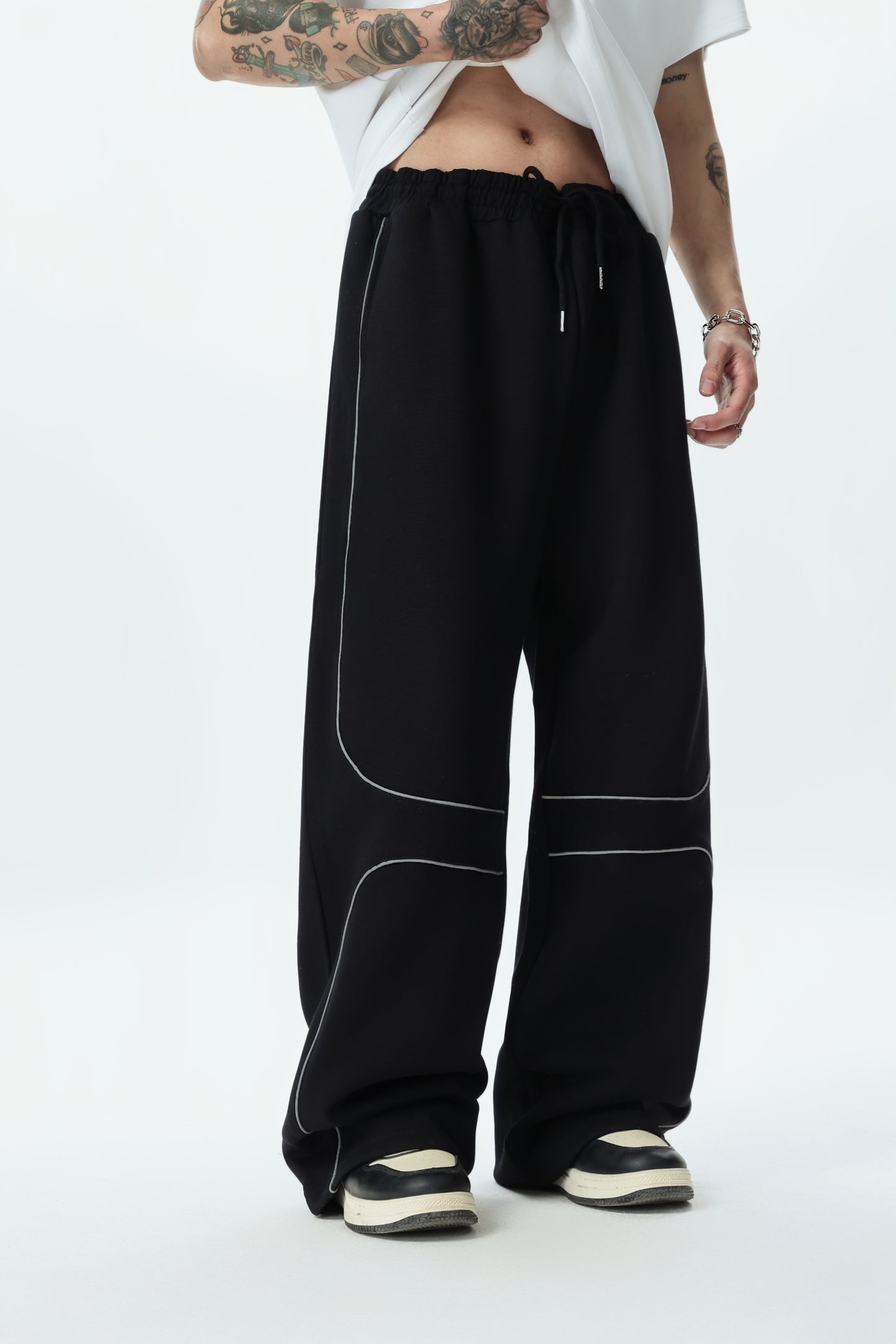 Spring and Summer American-style Luminous Stripe Versatile Sports Sweatpants for Women, Straight-leg Solid Color Loose Wide-leg Men's Casual Trousers