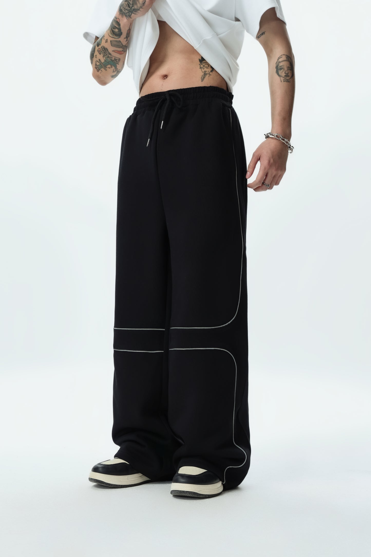Spring and Summer American-style Luminous Stripe Versatile Sports Sweatpants for Women, Straight-leg Solid Color Loose Wide-leg Men's Casual Trousers