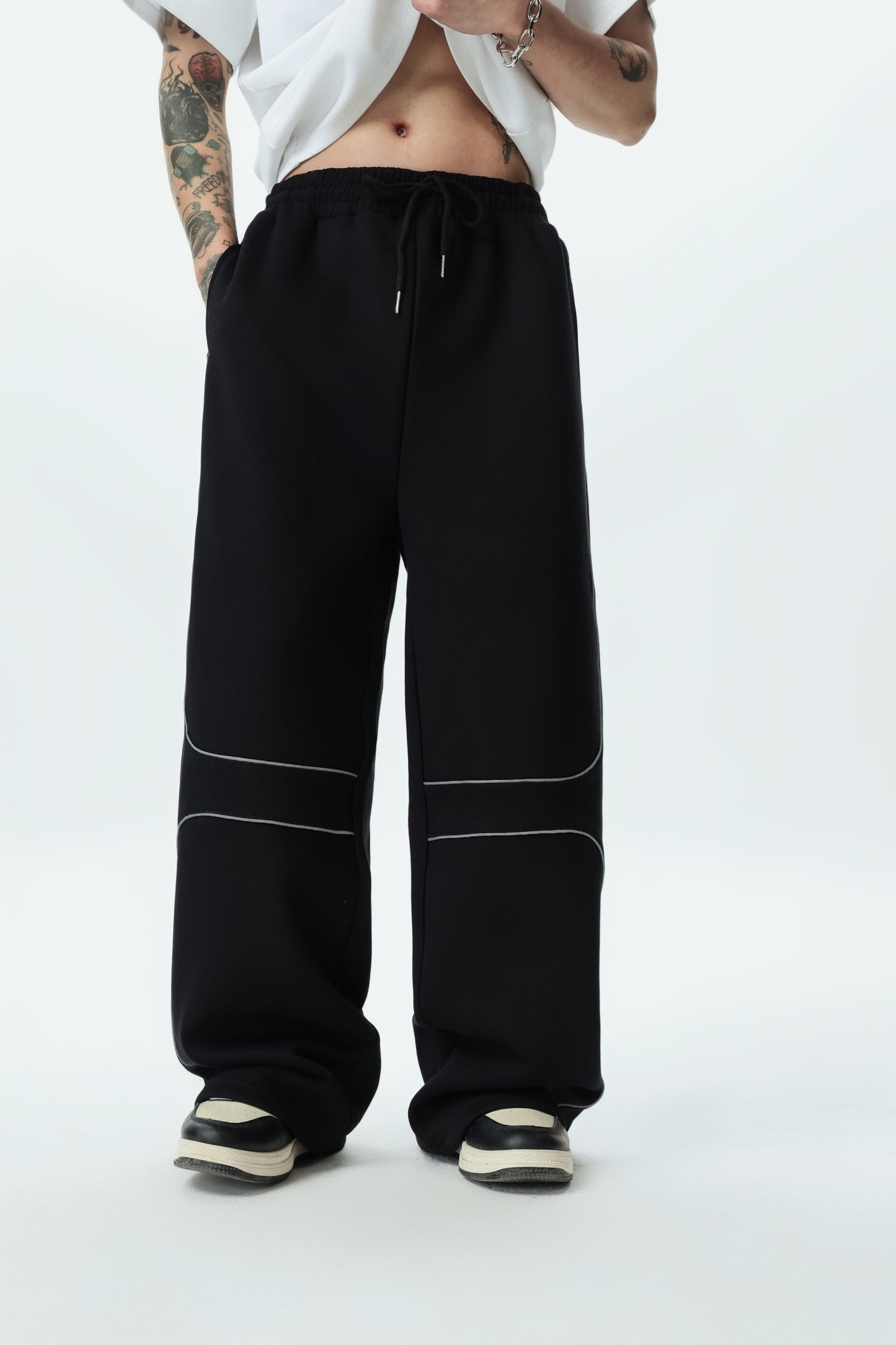 Spring and Summer American-style Luminous Stripe Versatile Sports Sweatpants for Women, Straight-leg Solid Color Loose Wide-leg Men's Casual Trousers