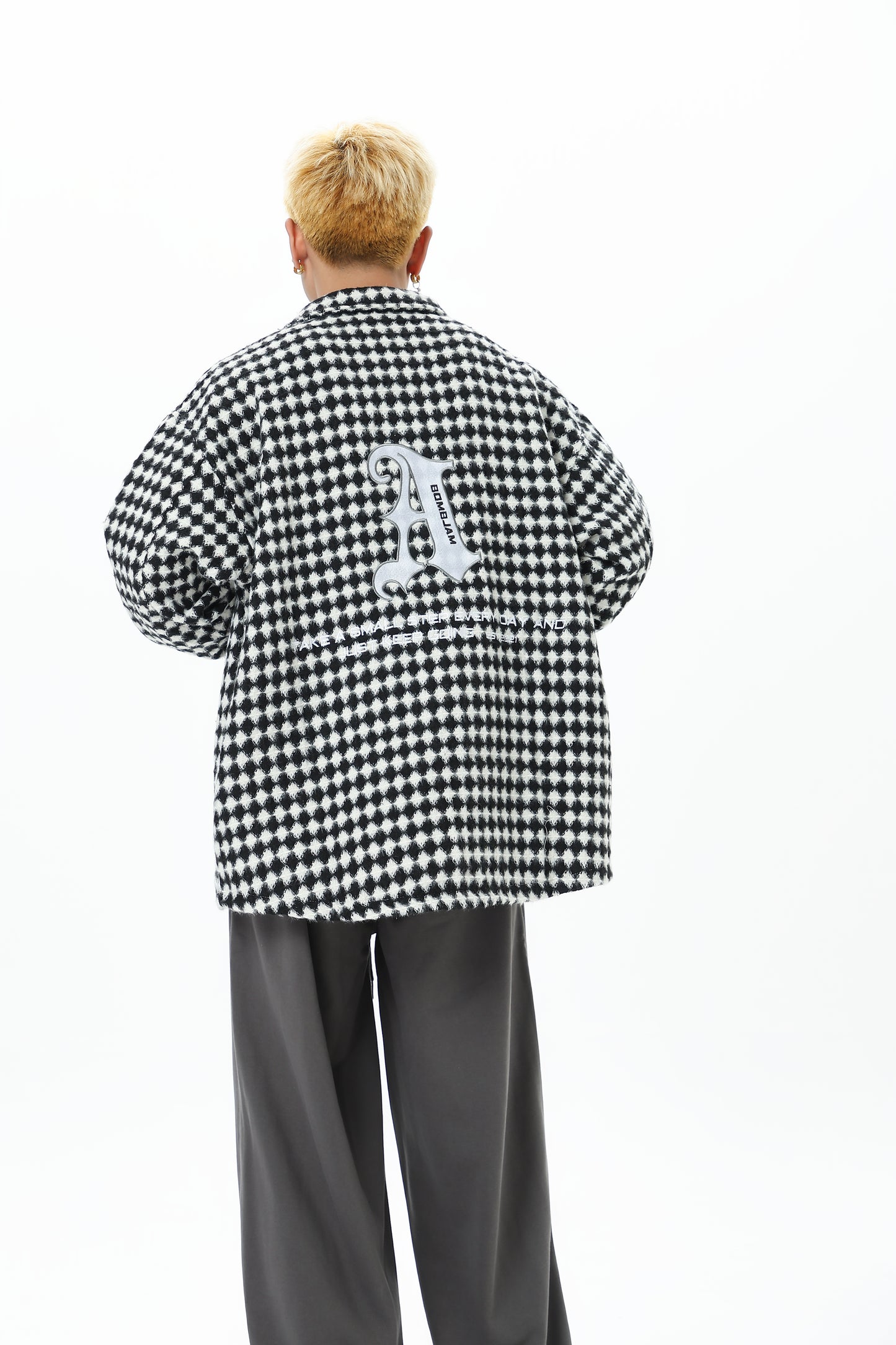 Thousand Bird Check American Retro High Street Vibe Chanel-style Jacket for Men, Spring Checked Shirt, Trendy Brand, High-end, Loose Lapel Jacket for Women