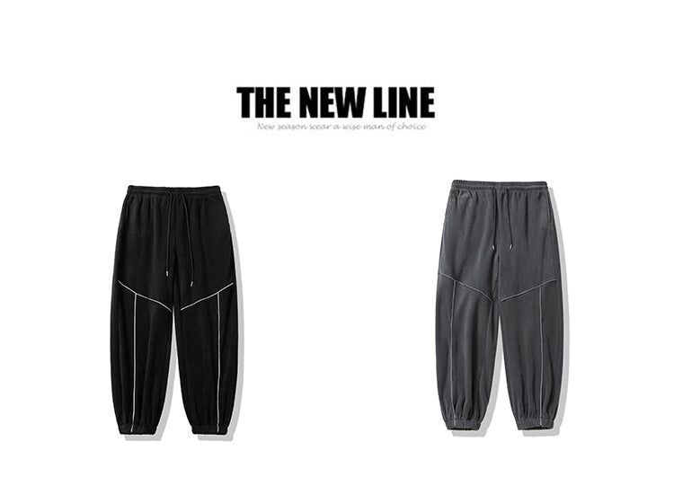 The New Autumn and Winter Trendy Brand High Street Rflective Line Straight-leg Sport Pants for Men Have A Loose, Casual and Versatile Drape, And Are Made of Polar Fleece American Sweatpants