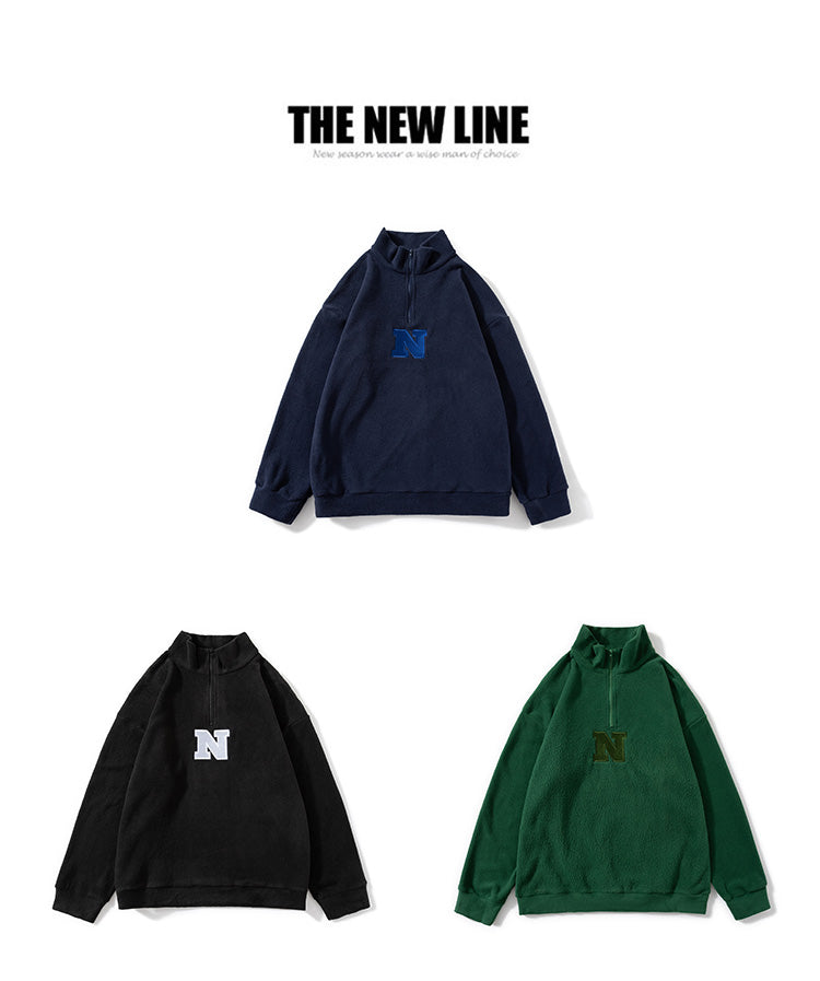 Fleece Embroidered Letter Stand-up Collar Zipper Hoodie