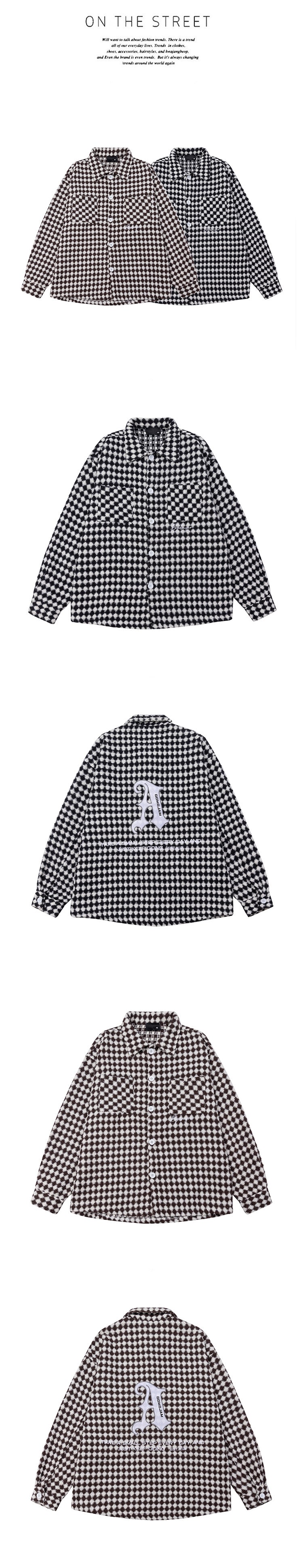 Thousand Bird Check American Retro High Street Vibe Chanel-style Jacket for Men, Spring Checked Shirt, Trendy Brand, High-end, Loose Lapel Jacket for Women