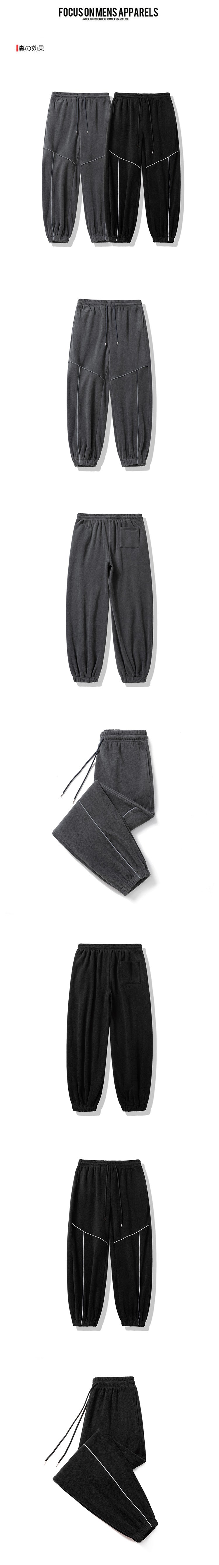 The New Autumn and Winter Trendy Brand High Street Rflective Line Straight-leg Sport Pants for Men Have A Loose, Casual and Versatile Drape, And Are Made of Polar Fleece American Sweatpants