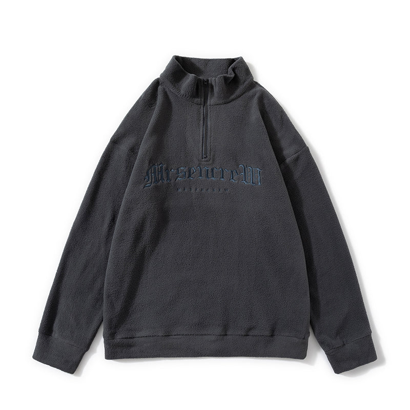 Fleece Embroidered Letter Stand-up Collar Zipper Hoodie