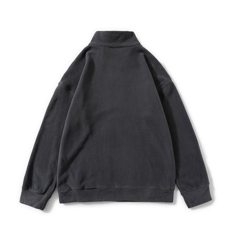 Fleece Embroidered Letter Stand-up Collar Zipper Hoodie