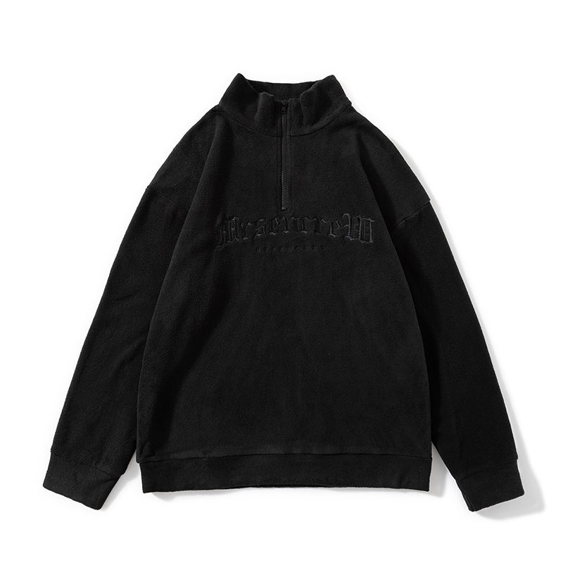 Fleece Embroidered Letter Stand-up Collar Zipper Hoodie