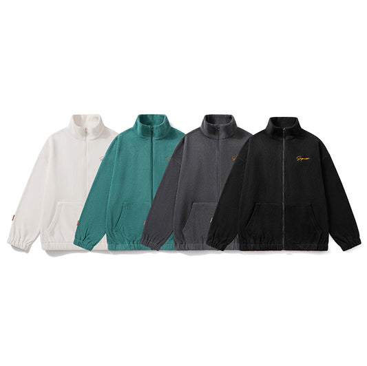 American Style Zipper Cardigan Hoodless Sweatshirt Men's Stand Collar Loose Trend Spring and Autumn Youth Sports Casual Jacket