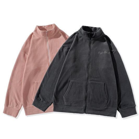 Simple Fleece Jacket for Men, New Campus Fashion Basic Stand-up Collar Warm Zipper Hoodie, Fleece Jacket for Men